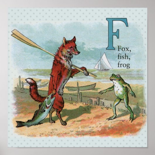 Fox Frog Vist Antiek illustratie Poster (Voorkant)