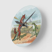 Fox Frog Vist Antiek illustratie Ronde Klok (Hoek)