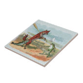 Fox Frog Vist Antiek illustratie Tegeltje (Zijkant)