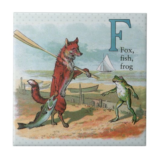 Fox Frog Vist Antiek illustratie Tegeltje (Voorkant)