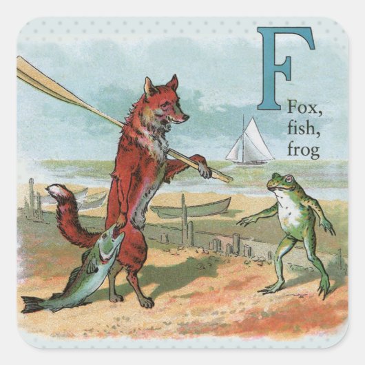 Fox Frog Vist Antiek illustratie Vierkante Sticker (Voorkant)