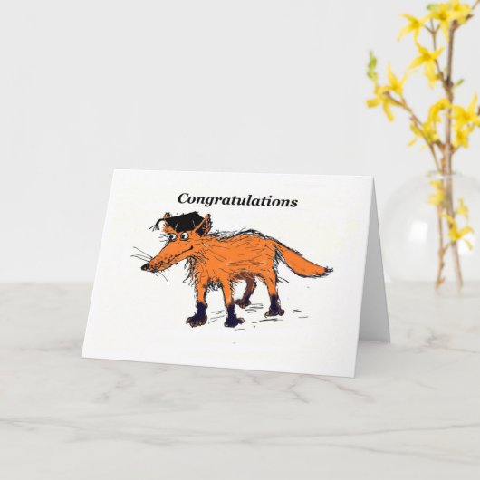 Fox gefeliciteerd kaart (Gele Bloem)