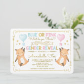 Fox Gender Reveal Baby shower Blue Pink Gold Kaart (Staand voorkant)