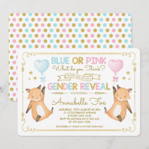 Fox Gender Reveal Baby shower Blue Pink Gold Kaart