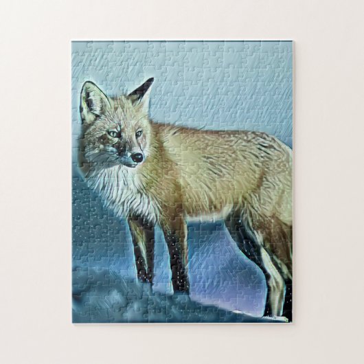 Fox geniet van een sneeuwdag legpuzzel (Verticaal)