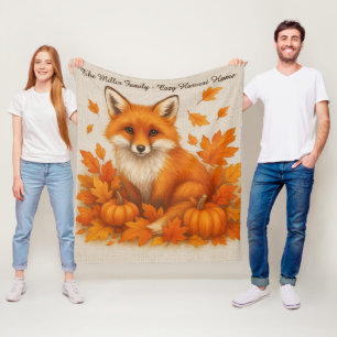 FOX - Gezellig Oogst Huis & Familienaam Script Fleece Deken