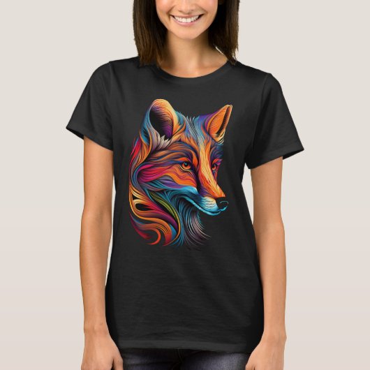 Fox Gezicht Mooi Kleurrijk Artistiek Dier T-shirt (Voorkant)