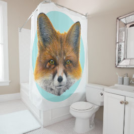 Fox gezicht op bleek blauw - Schilderen in acryl Douchegordijn