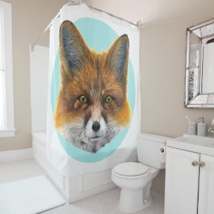 Fox gezicht op bleek blauw - Schilderen in acryl Douchegordijn