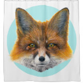 Fox gezicht op bleek blauw - Schilderen in acryl Douchegordijn (Voorkant)