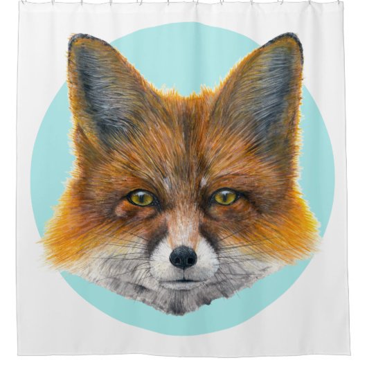 Fox gezicht op bleek blauw - Schilderen in acryl Douchegordijn (Voorkant)