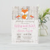 Fox Girl Baby shower Invitation Rustic Woodland Kaart (Staand voorkant)