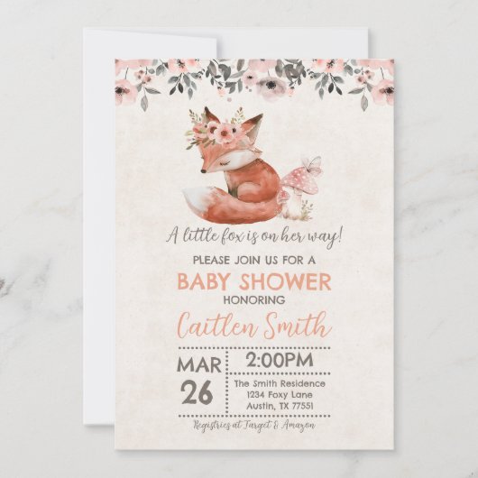 Fox Girl Baby shower Woodland Rustic Kaart (Voorkant)