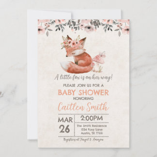 Fox Girl Baby shower Woodland Rustic Kaart