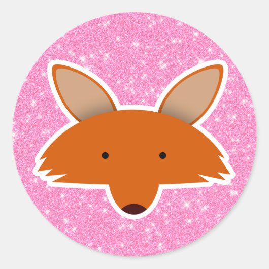 Fox Glitter Ronde Sticker (Voorkant)