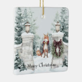 Fox Green Coat Snow Christmas Keramisch Ornament (Rechts)