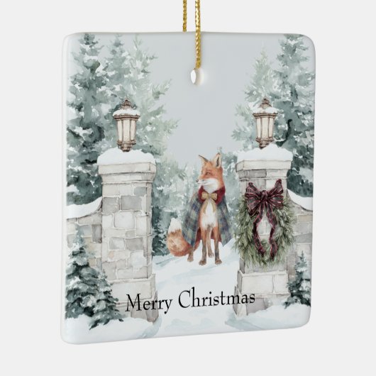 Fox Green Coat Snow Christmas Keramisch Ornament (Rechts)