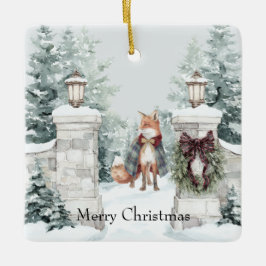 Fox Green Coat Snow Christmas Keramisch Ornament