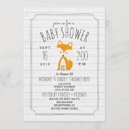 Fox Grey Wood Baby shower Kaart