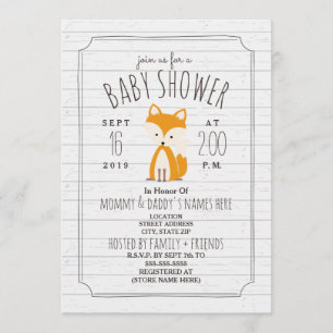 Fox Grey Wood Baby shower Kaart