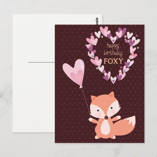 Fox Happy Birthday Foxy Briefkaart (Voorkant / Achterkant)