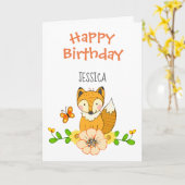 Fox Happy Birthday-kaart Kaart (Gele Bloem)