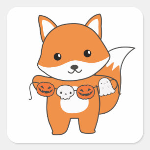 Fox Happy Halloween Pumpkin Bat Costume Square Sti Vierkante Sticker
