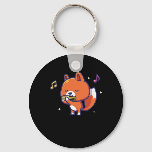 Fox Harmonica Instrument Blues Music Sound Gift Sleutelhanger (Voorkant)