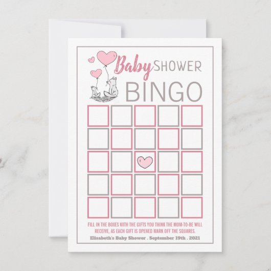 Fox Hearts Baby shower Bingo (Voorkant)