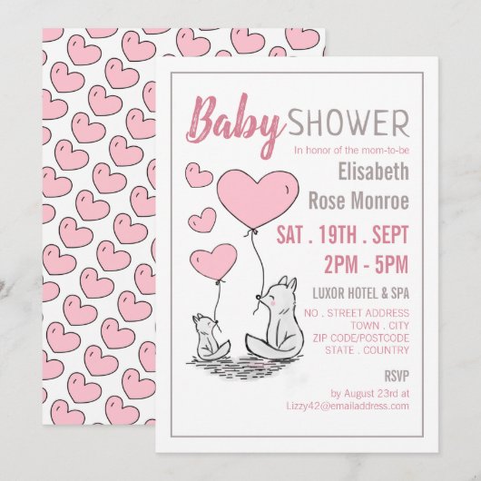 Fox Hearts Baby shower Kaart (Voorkant / Achterkant)