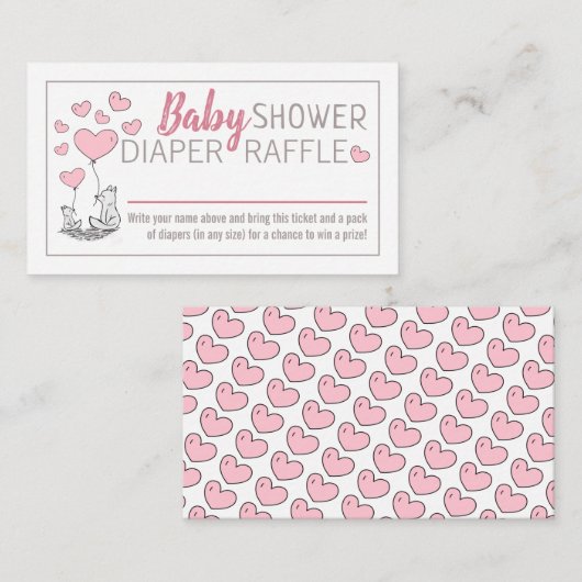 Fox Hearts Baby shower Luier Raffle Informatiekaartje (Voorkant / Achterkant)