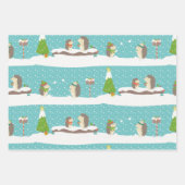 Fox Hedgehog en Pinguïn Kerstmis Vakantie Patroon Inpakpapier Vel (Voorkant 3)