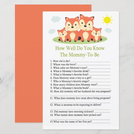 Fox Hoe goed ken je baby shower game? (Voorkant / Achterkant)