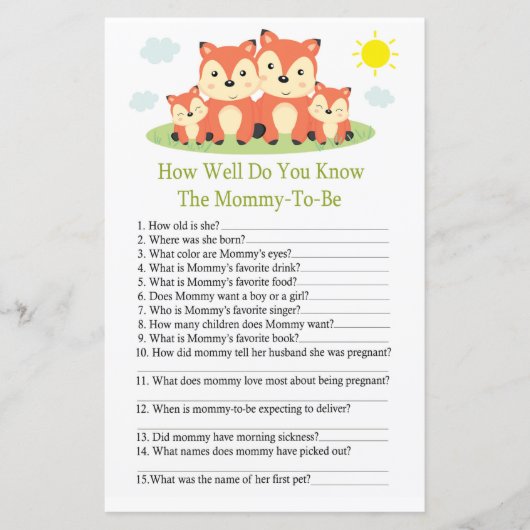 Fox Hoe goed ken je baby shower game? (Voorkant)
