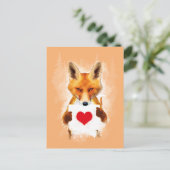 Fox houdt een hart vast - ik hou van je! briefkaart (Staand voorkant)