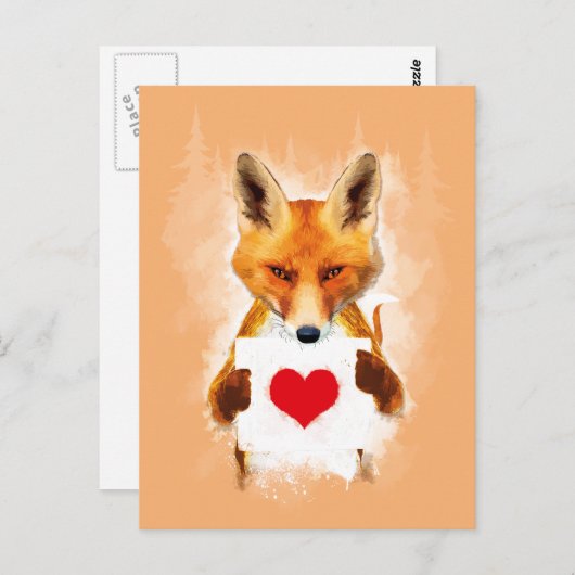 Fox houdt een hart vast - ik hou van je! briefkaart (Voorkant / Achterkant)