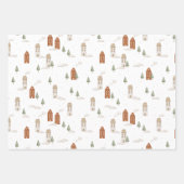 Fox House Sneeuwman Gedempte Kleur Kerstvakantie Inpakpapier Vel (Voorkant 2)