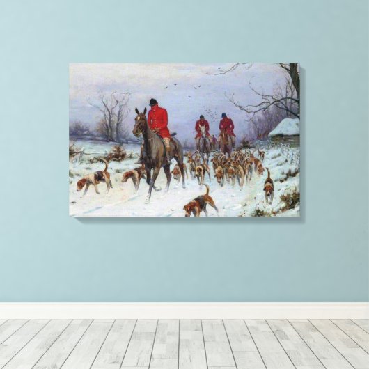 Fox Hunt Huntsmen en Hounds die naar huis terugker Canvas Afdruk (Insitu (Houten vloer))