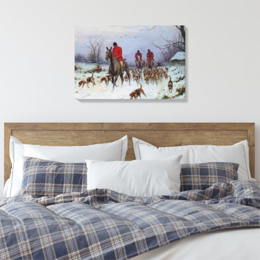 Fox Hunt Huntsmen en Hounds die naar huis terugker Canvas Afdruk (Insitu (Slaapkamer))