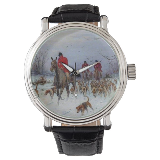 Fox Hunt Huntsmen en Hounds die naar huis terugker Horloge (Voorkant)