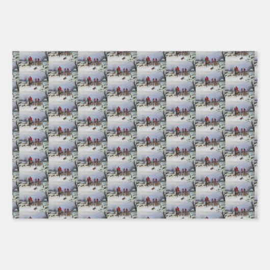 Fox Hunt Huntsmen Hounds die thuiswinter terugkeer Inpakpapier Vel (Voorkant 2)