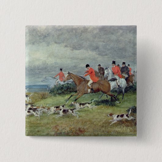 Fox Hunting in Surrey, 19e eeuw Vierkante Button 5,1 Cm (Voorkant)