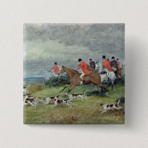 Fox Hunting in Surrey, 19e eeuw Vierkante Button 5,1 Cm