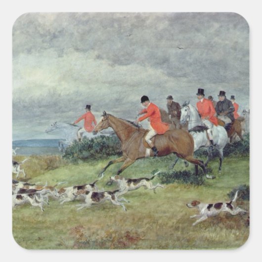 Fox Hunting in Surrey, 19e eeuw Vierkante Sticker (Voorkant)