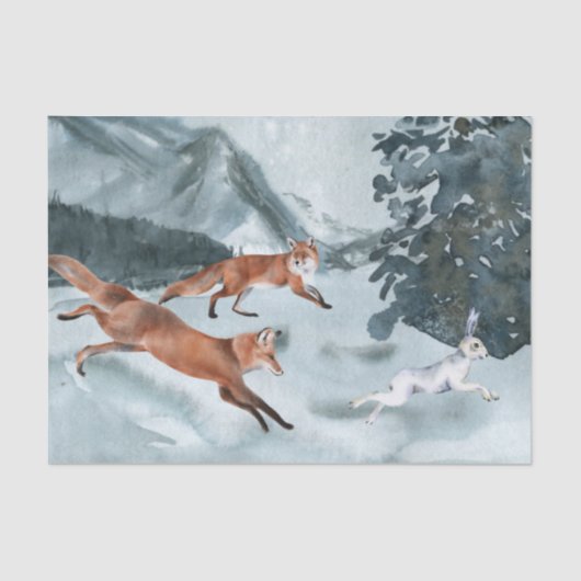 Fox Hunting Winter landscape Waterverf Tissuepapier (Voorkant)