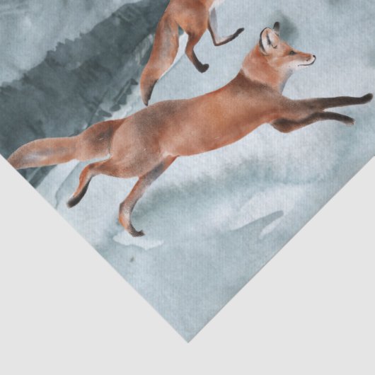 Fox Hunting Winter landscape Waterverf Tissuepapier (Detail)