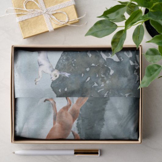 Fox Hunting Winter landscape Waterverf Tissuepapier (Geschenk)