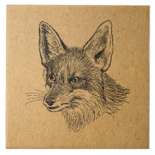  Fox Illustratie Antiek Animal Art Brown Tegeltje