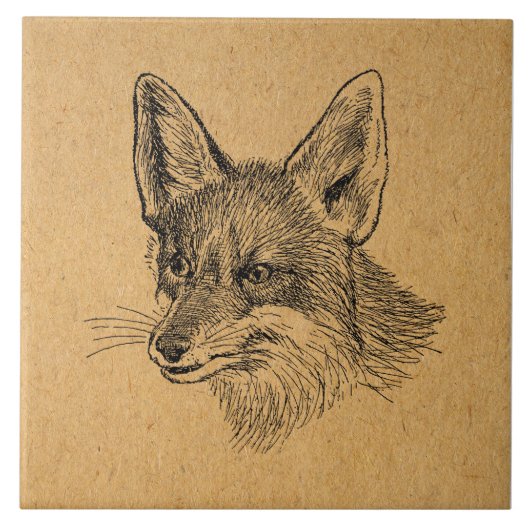  Fox Illustratie Antiek Animal Art Brown Tegeltje (Voorkant)