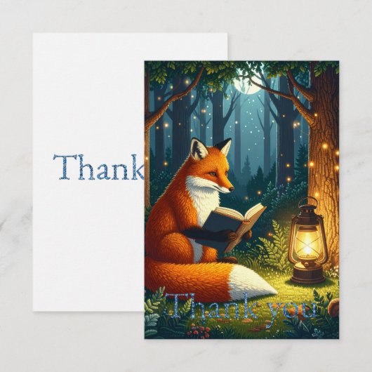 Fox in a Magical Forest Library Bedankkaart (Voorkant / Achterkant)